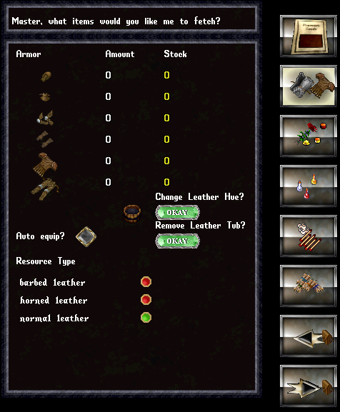 The Butler Menu Armor tab.