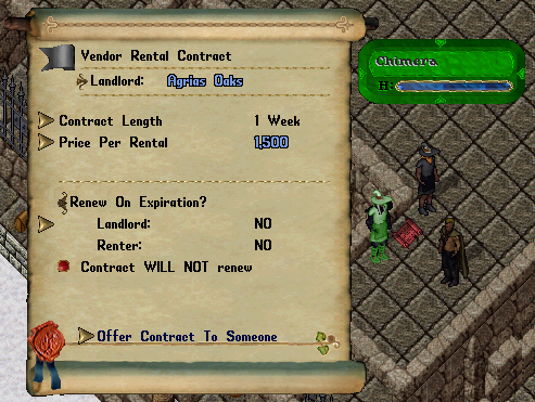 This is the interaction menu with another player to create him as an active vendor rental.